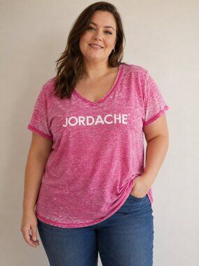 Jordache Pink Burnout Graphic T-Shirt Women's 2XL XXL Short Sleeve Casual Tee